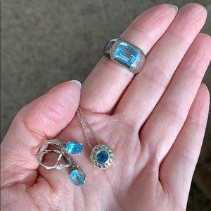 Genuine Blue Topaz & silver jewelry set